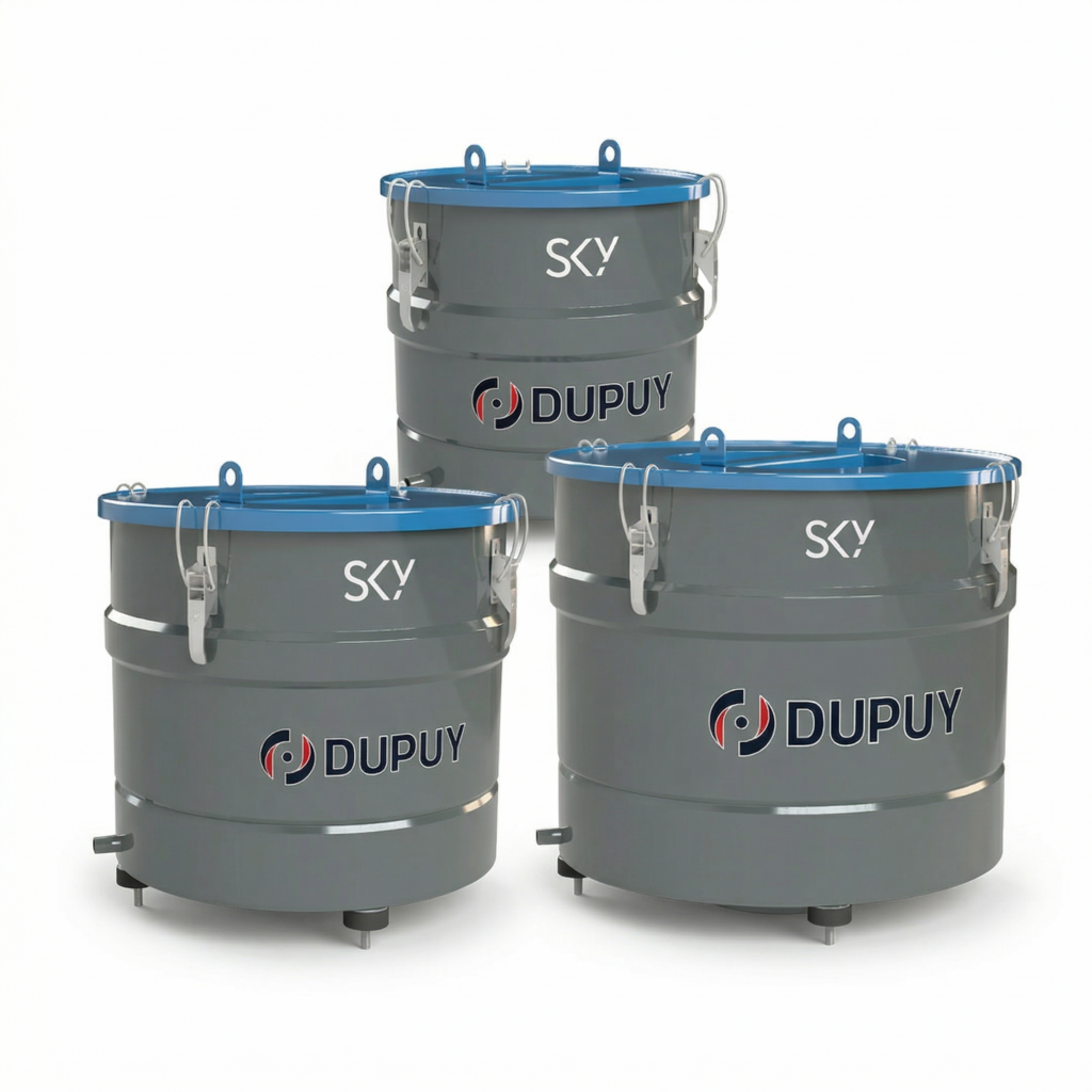 Grey separator and collection container units for an industrial vacuum system