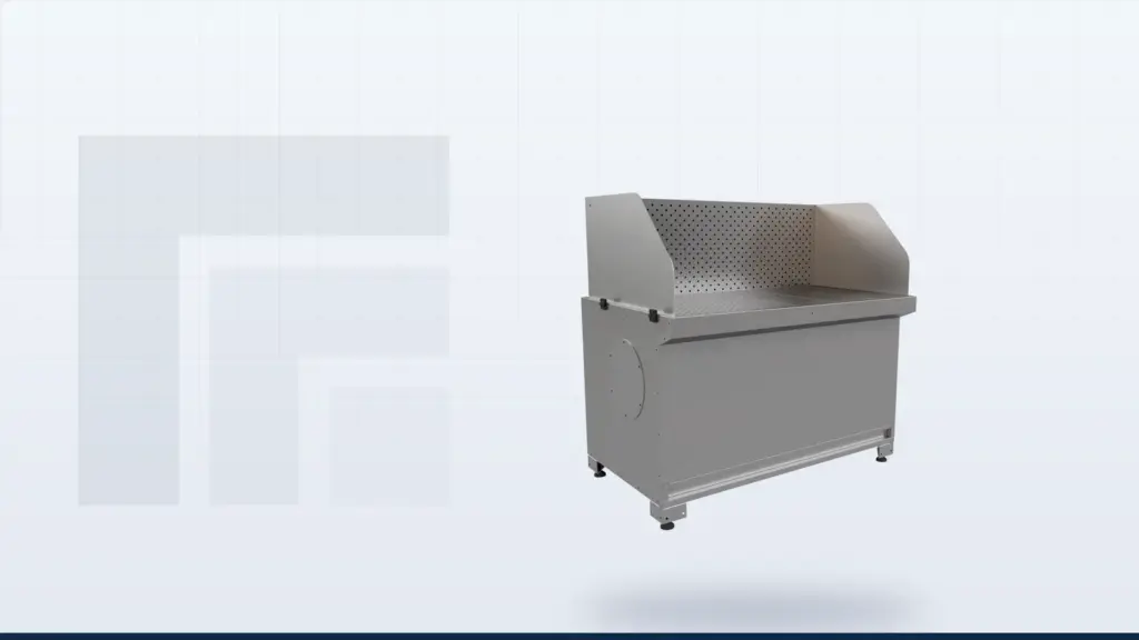 Extraction bench with side screens for capturing powder at the source in pharmaceutical process dust extraction